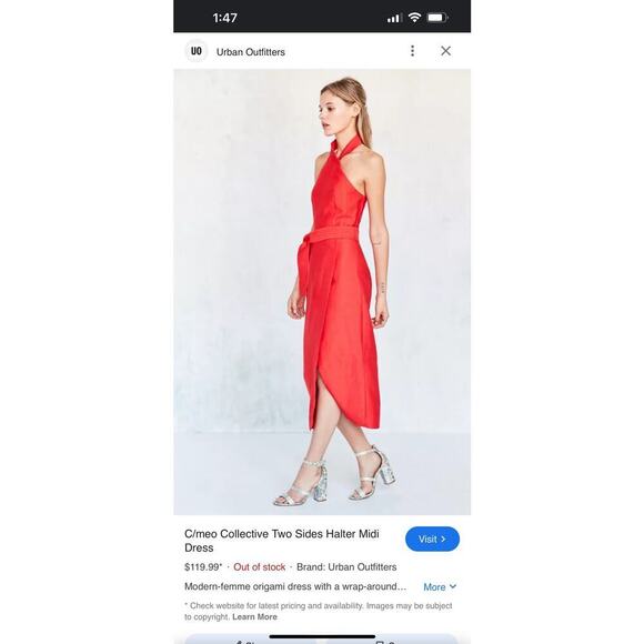 C/Meo Collective Two Sides Halter Red Midi Dress Women's Size S - Picture 4 of 16